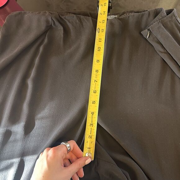 Eileen Fisher Georgette Wide Leg Ankle Crop Pant 100% Silk‎ Trouser Black 2X - Picture 8 of 9